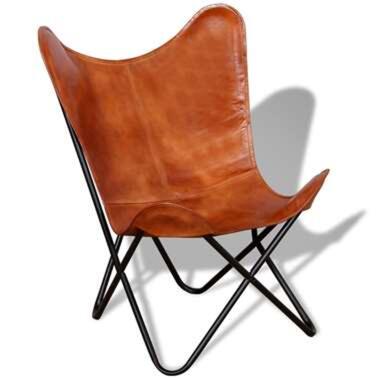 VIDAXL Vlinderstoel - echt leer - bruin product