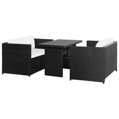 VIDAXL 3-delige Loungeset met kussens poly rattan zwart product