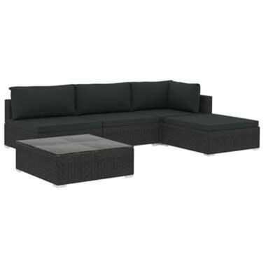 vidaXL 5-delige Loungeset met kussens poly rattan zwart product