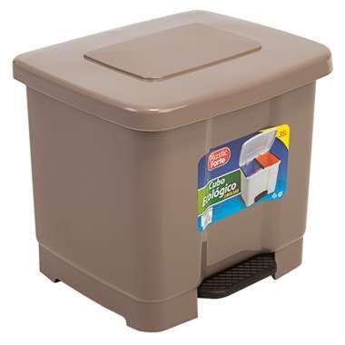 Dubbele afvalemmer/vuilnisemmer taupe 35 liter met deksel en pedaal product
