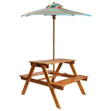 VIDAXL Kinderpicknicktafel met parasol 79x90x60 cm massief acaciahout product
