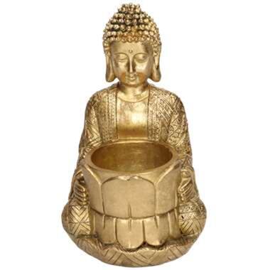 Waxinelichthouder Boeddha - goudkleurig - polyresin - 14 cm product