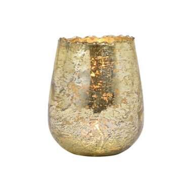 Glazen design windlicht/kaarsenhouder champagne goud 12 x 15 x 12 cm product