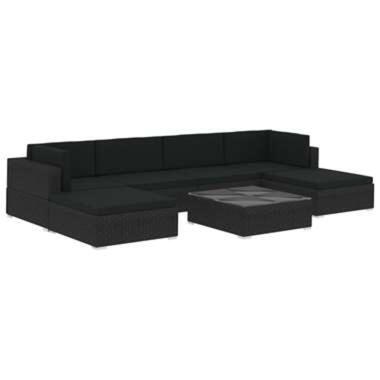 VIDAXL 7-delige Loungeset met kussens poly rattan zwart product