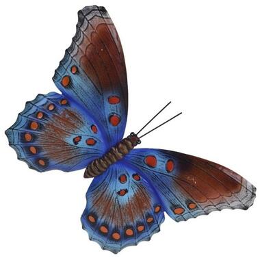 Coöperatie Mooi dubbele Tuindecoratie muurvlinder - bruin en blauw - metaal - 44 cm | Leen Bakker