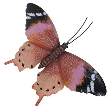 Tuindecoratie vlinder - roestbruin en roze - metaal - 35 x 24 cm product