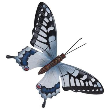 Tuindecoratie vlinder - grijsblauw en zwart - metaal - 44 x 31 cm product