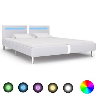 vidaXL Bedframe met LED Kunstleer Wit 180x200 cm Bed Ledikant Slaapmeubel product