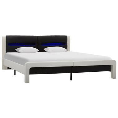 vidaXL Bedframe met LED kunstleer wit en zwart 140x200 cm product