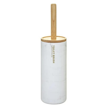 5five Toiletborstel met houder - rond - wit marmer patroon - 38 cm product