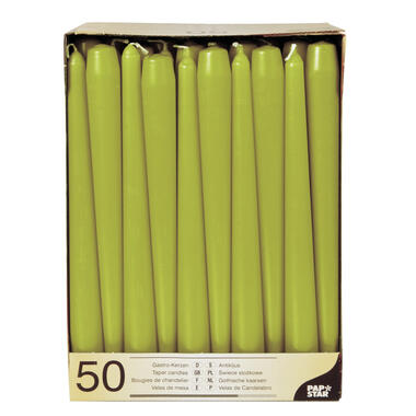 Conpax Candles Dinerkaarsen - 50x - olijf groen - 7 branduren - 25 cm product