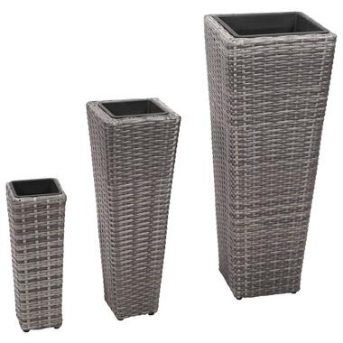 vidaXL Plantenbakken verhoogd 3 st poly rattan grijs product