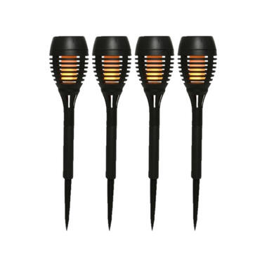 Lumineo Tuinfakkels - 4x stuks - Solar licht - zwart - vlameffect - 27 cm product
