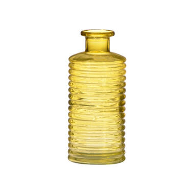 Bellatio design Vaas - geel - transparant - geribbeld - 14 x 31 cm product