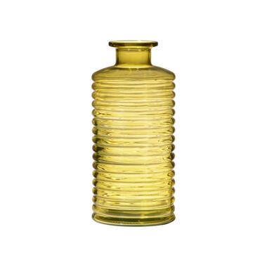 Bellatio design Vaas - geel - transparant - geribbeld - 9 x 21 cm product
