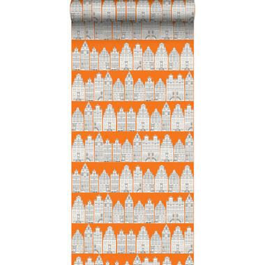 ESTAhome behang - Amsterdamse huizen - oranje en wit - 53 cm x 10,05 m - 115874 product