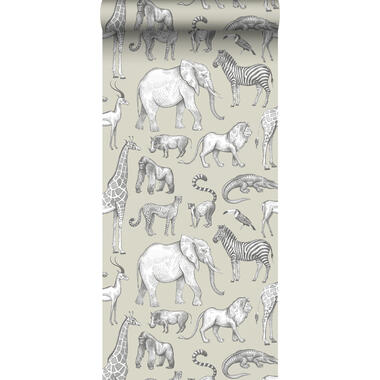 ESTAhome behang - jungle dieren - beige en grijs - 0,53 x 10,05 m - 139270 product