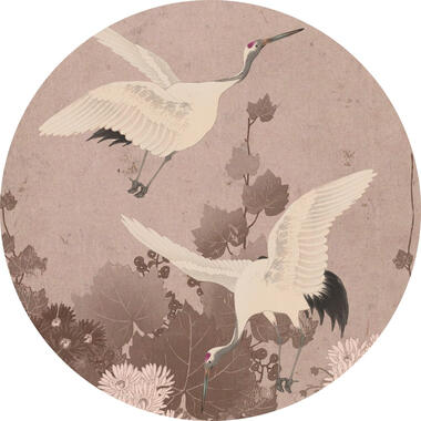 ESTAhome zelfklevende behangcirkel - kraanvogels - grijs roze - Ø 70 cm - 158995 product