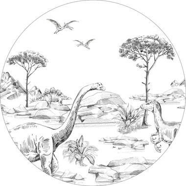 ESTAhome zelfklevende behangcirkel - dinosaurussen - zwart wit - Ø 70 cm product
