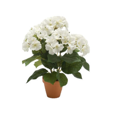 Kunstplant hortensia - wit - Hydrangea - in terracotta pot - 40 cm product