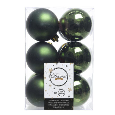 Decoris Kerstballen - 12 ST - donkergroen - kunststof - 6 cm product