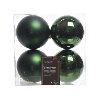 Decoris Kerstballen - 4 ST - donkergroen - kunststof - 10 cm product