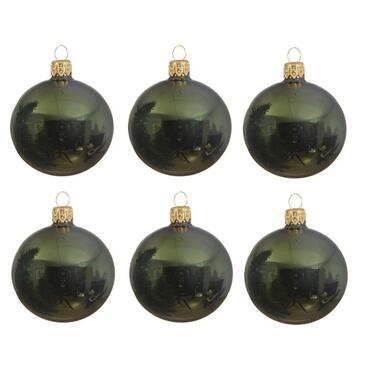 Decoris Kerstballen - 6 stuks - donkergroen - glas - glans - 6 cm product