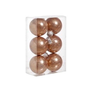 Cosy & Trendy Kerstballen - 6 stuks - koper-glitter - kunststof - 6 cm product