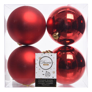 Decoris Kerstballen - 4x st - rood - 10 cm - kunststof product