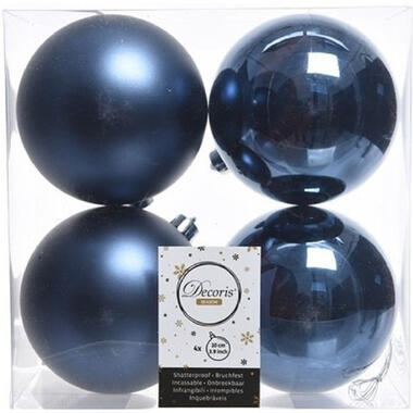 Decoris Kerstballen - 4x st - donkerblauw - 10 cm - kunststof product