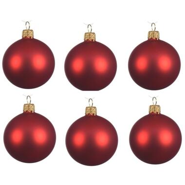 Decoris Kerstballen set - 6x stuks - rood - glas - mat - 6 cm product