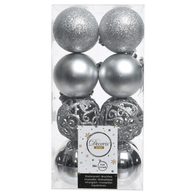 Decoris Kerstballen - 16x st - zilver - D6 cm - kunststof product