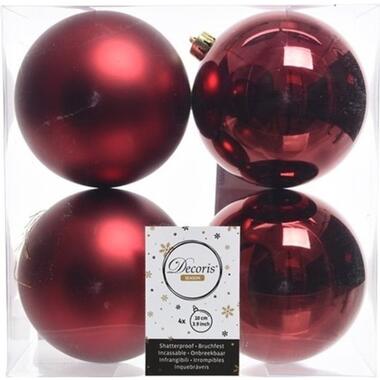 Decoris Kerstballen - 4x st - donkerrood - 10 cm - kunststof product