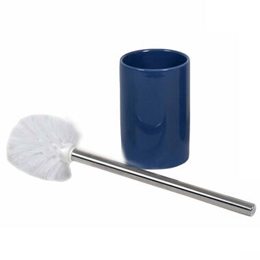 Gerimport Toiletborstel - met houder - blauw met zilver - RVS en keramiek product