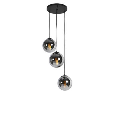 QAZQA Art deco hanglamp zwart met smoke glas 3-lichts - Pallon product