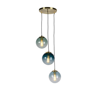 QAZQA Art deco hanglamp messing met blauwe glazen - Pallon product
