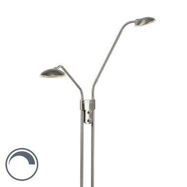 QAZQA Moderne vloerlamp staal met leeslamp incl. LED - Eva product