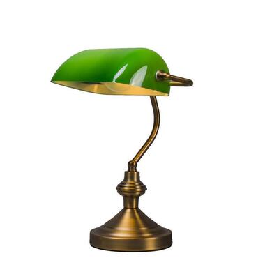 QAZQA Klassieke tafellamp/notarislamp brons met groen glas - Banker product