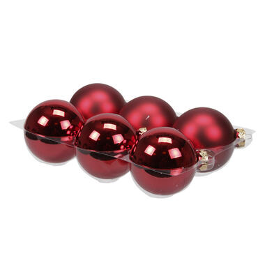 Othmar decorations Kerstballen - 6 stuks - rood - glas - 8 cm product