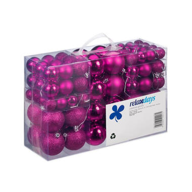 Relaxdays Kerstballen - 100x st - fuchsia roze - kunststof product