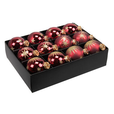 Othmar Decorations Luxe kerstballen - 12x - donkerrood - 7,5 cm product