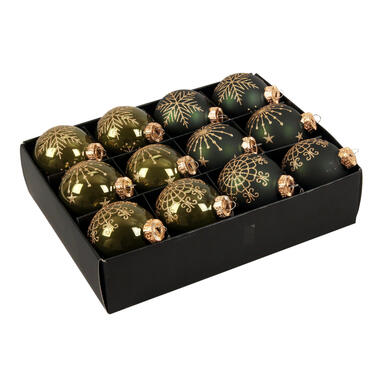 Othmar decorations Kerstballen - 12 stuks - groen - glas - 7 cm product