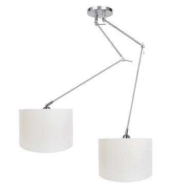 Ylumen Hanglamp Knik 2 lichts met witte kappen Ø 40 cm mat chroom product