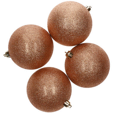 Cosy & Trendy Kerstballen - 4 stuks - koper - glitter - 10 cm product