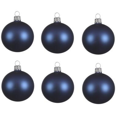 Decoris kerstballen - 6x - donkerblauw - 8 cm - glas - mat product