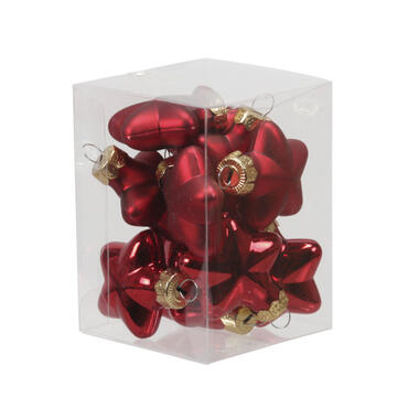 Bellatio decorations Kerstballen - 12x - donkerrood - sterren - glas product