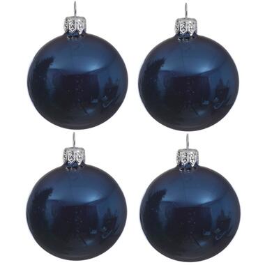 Decoris kerstballen - 4x - donkerblauw - 10 cm - glas - glans product