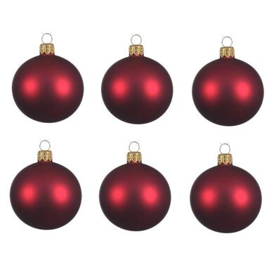 Decoris kerstballen - 6x - donkerrood - 8 cm - glas - mat product