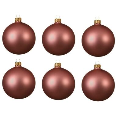 Decoris kerstballen - 6x - oudroze - 8 cm - glas - mat product