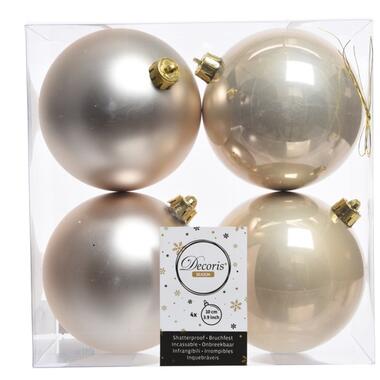 Decoris Kerstballen - 4x - licht champagne - 10 cm - kunststof product